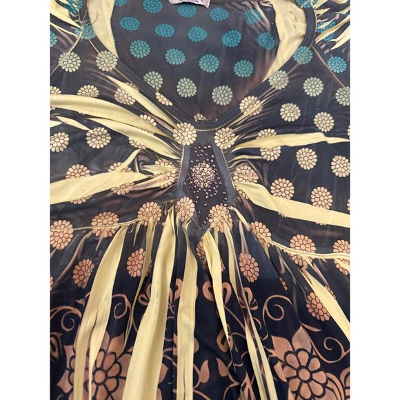 One World Womens S Multicolor Floral & Abstract Pattern Dress Rhinestone Art - Picture 3 of 7